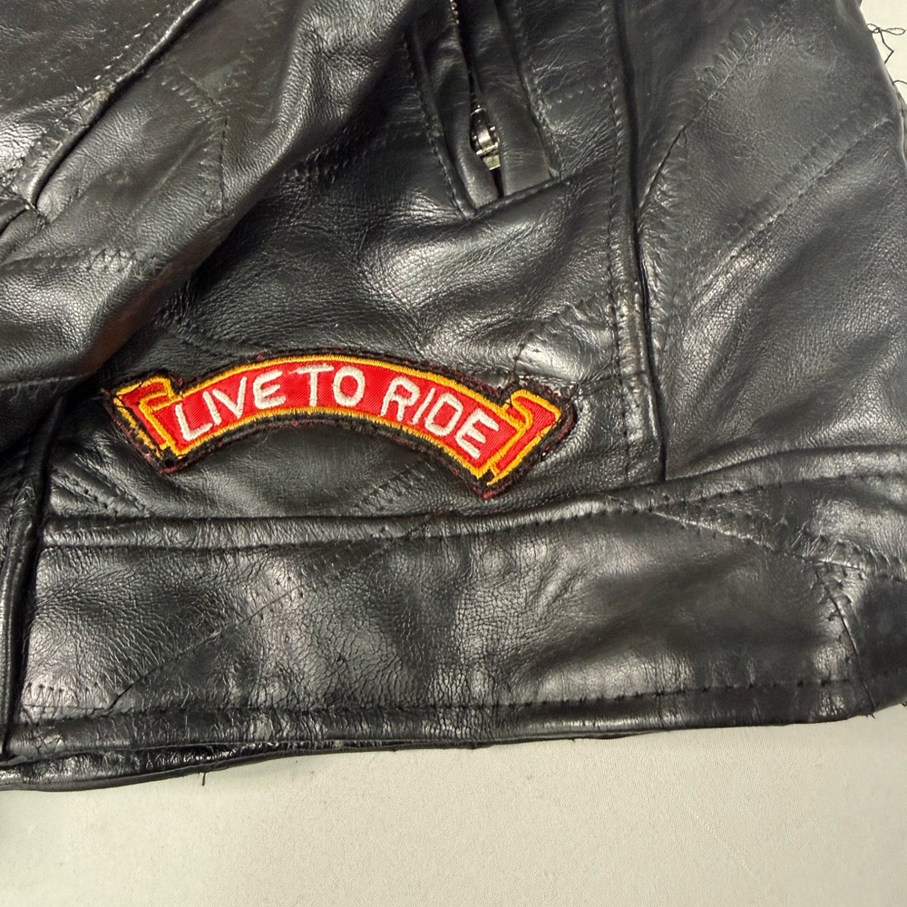 Diamond Plate Buffalo Leather Biker Jacket XL Live To Ride Route 66 Patriotic - Picture 8 of 16